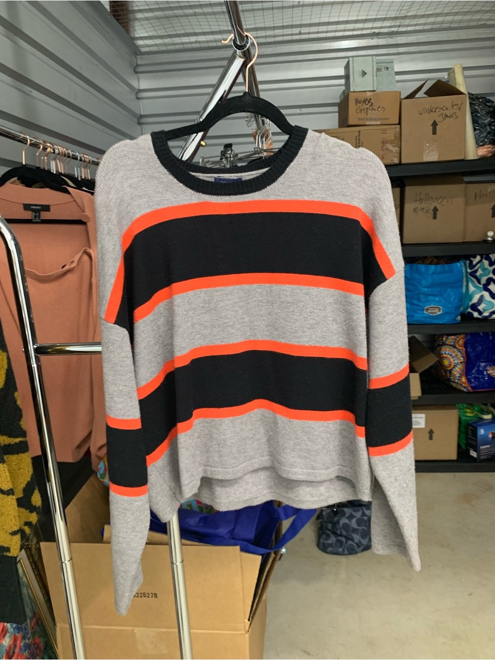 Forever 21 Gray Sweater with Black and Orange Stripes